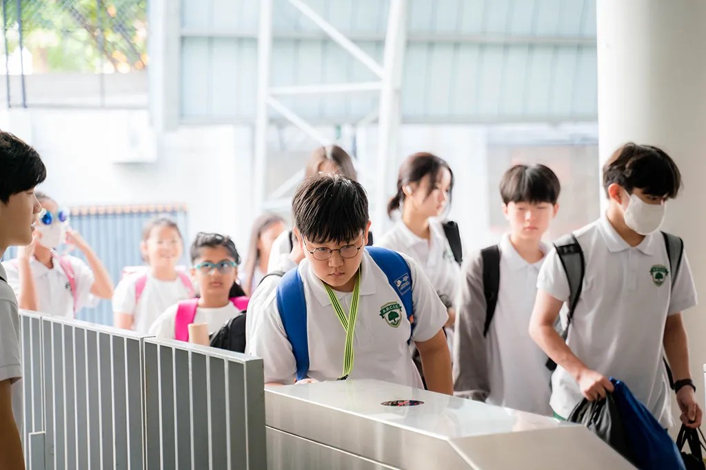 Students arriving at school